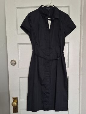 Banana Republic NWT Classic Black Button Down Shirt dress w/belt 10 TALL